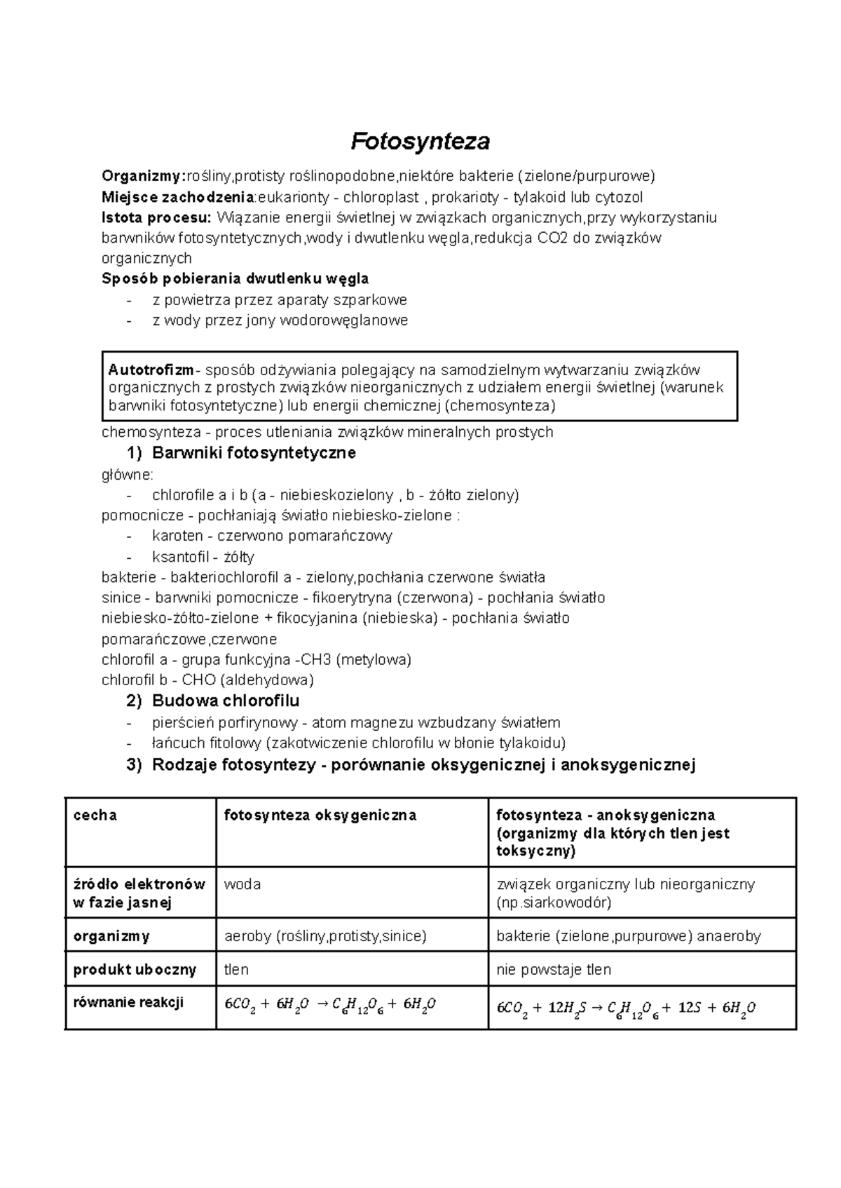 Fotosynteza - Metabolizm - notatki z fotosyntezy - Fotosynteza