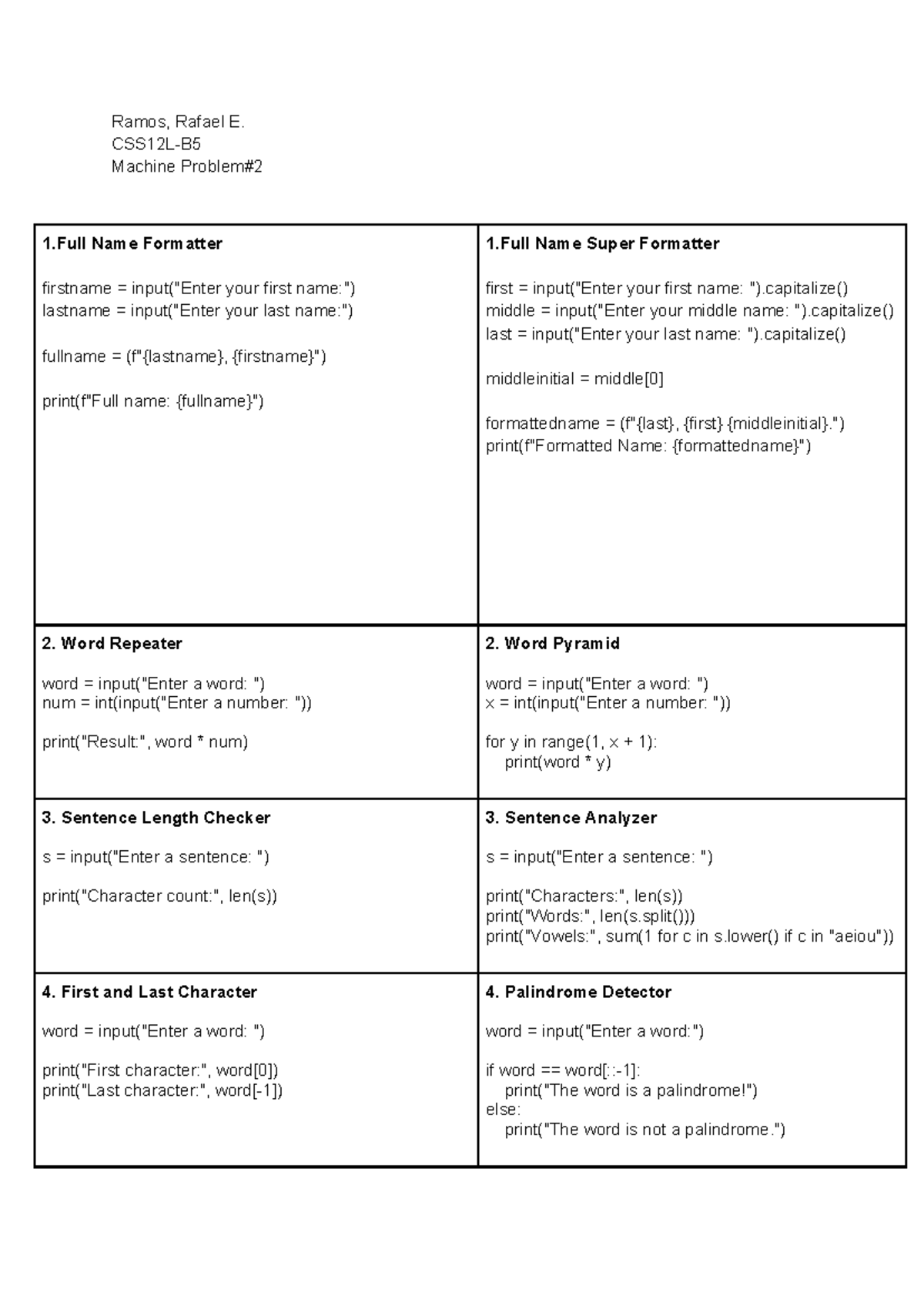 Machine Problem #2: Full Name Formatter & Word Repeater Techniques - Studocu