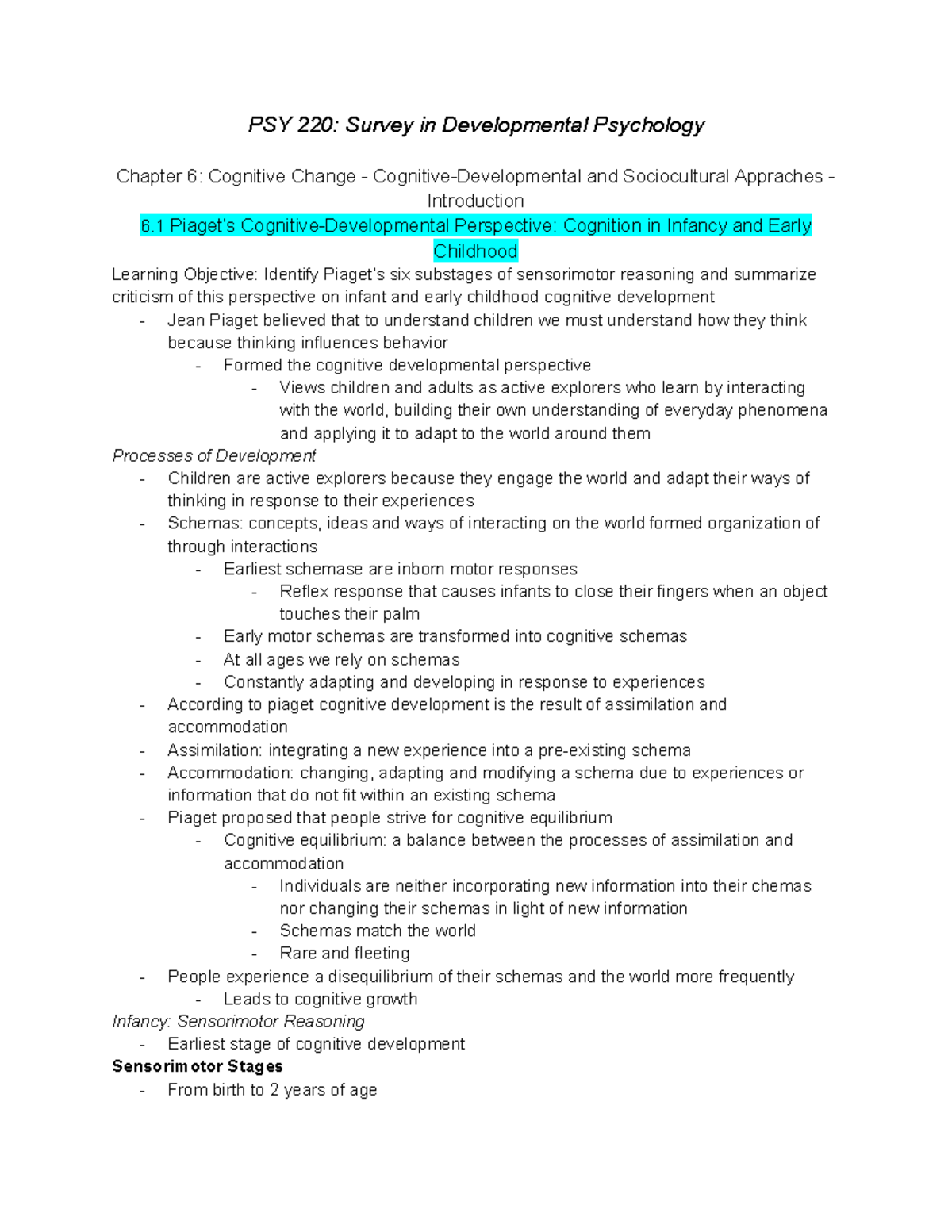 PSY 220 Midterm 2 - Key Concepts in Cognitive Development Study Guide ...