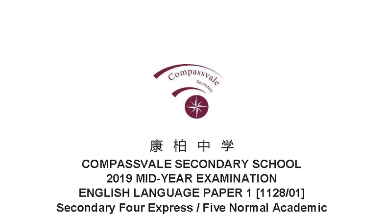 COMPASSVALE SECONDARY SCHOOL 2019 ENGLISH LANGUAGE PAPER 1 & 2 SA1 ...