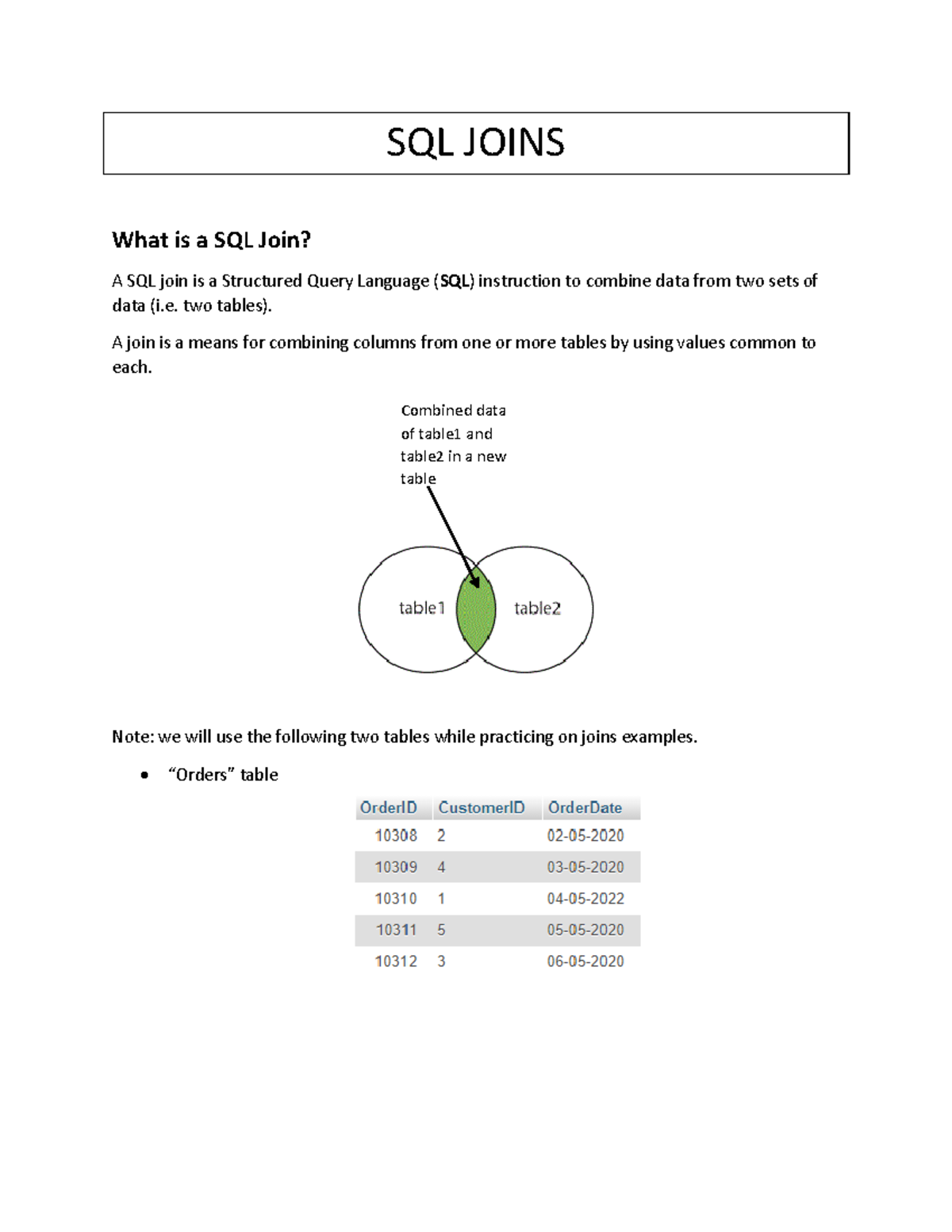 Joining - going sql - SQL JOINS What is a SQL Join? A SQL join is a ...