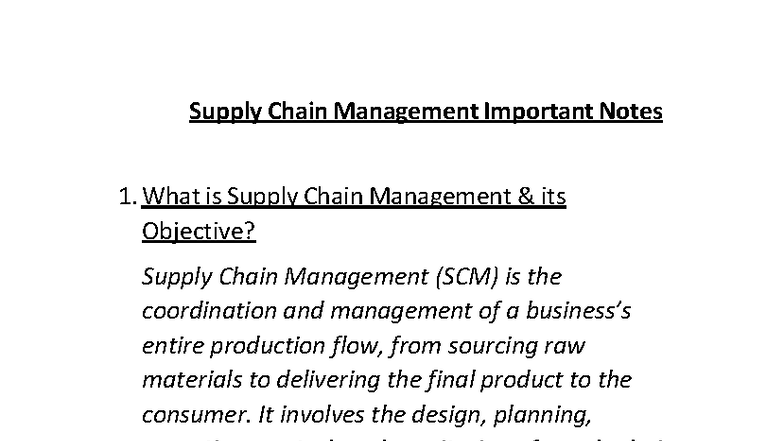 Supply Chain Management (SCM) Lecture Notes - DOC-20241108-WA0010 - Studocu