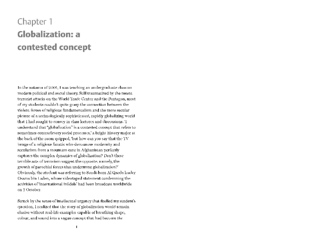 Chapter 1: Globalization as a Contested Concept - Steger, M (PS Honours ...