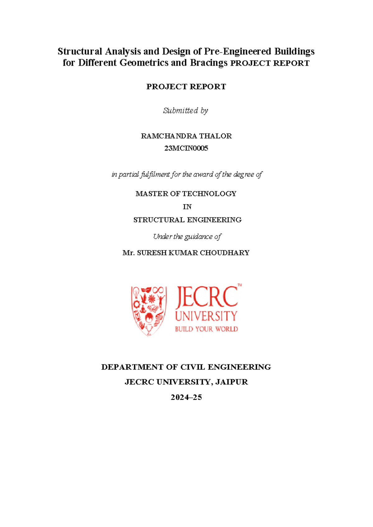 Structural Analysis & Design of Pre-Engineered Bldgs - 23MCIN Report ...