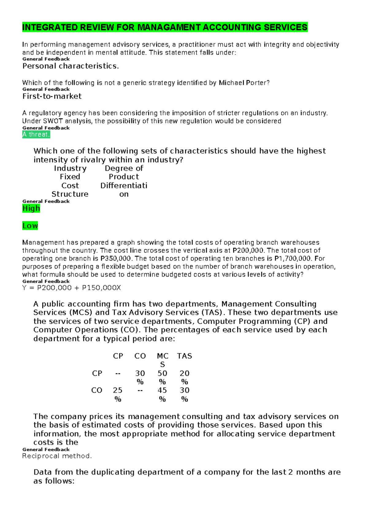 Integrated Review for Management Accounting Services (MS 2023) - Studocu