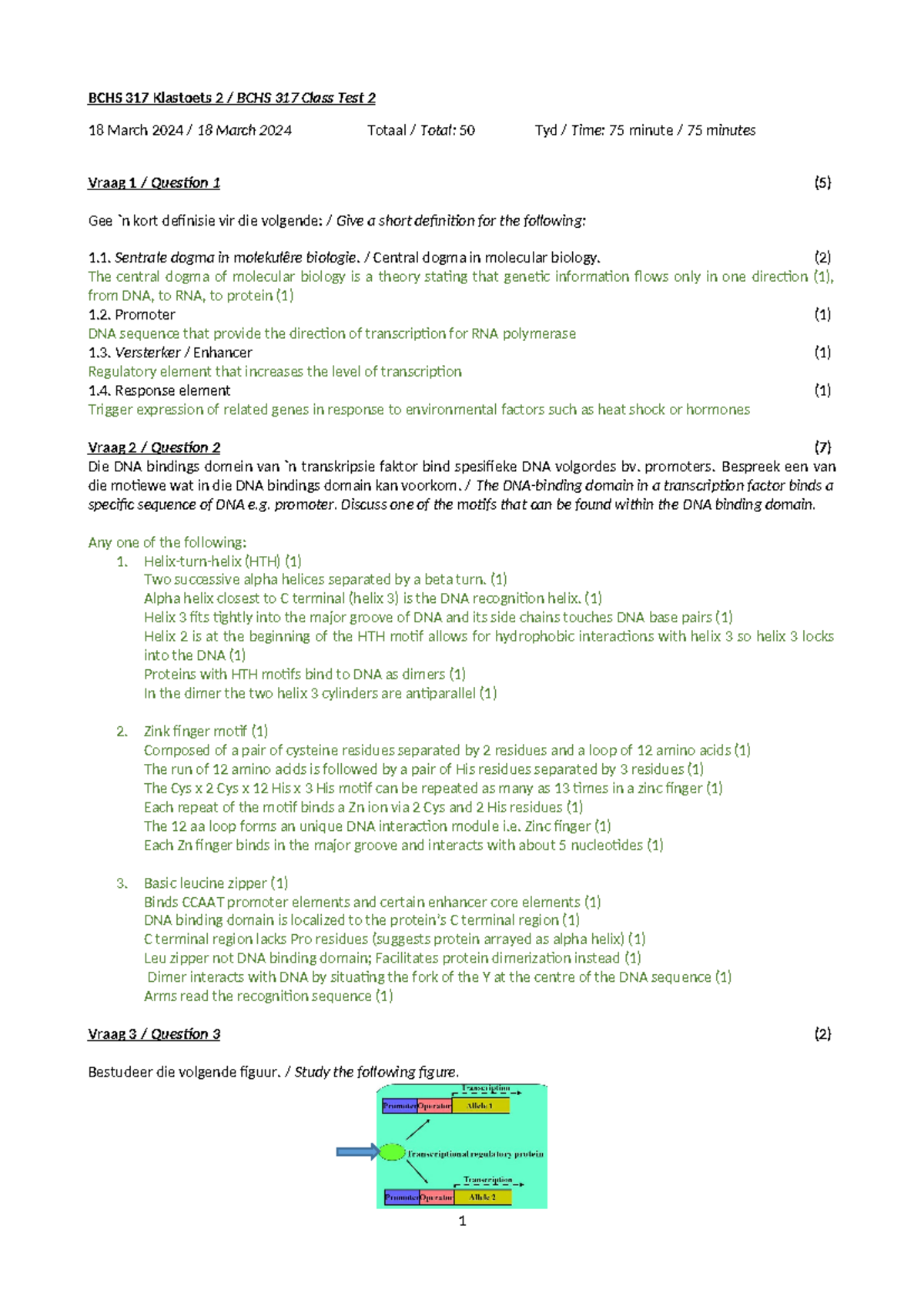BCHS317 Class Test 2 Memo and Solutions for March 2024 - Studocu