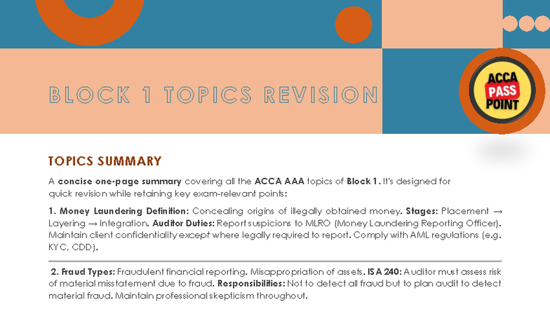 ACCA Block 1 Topics Revision Summary for Quick Review - Studocu