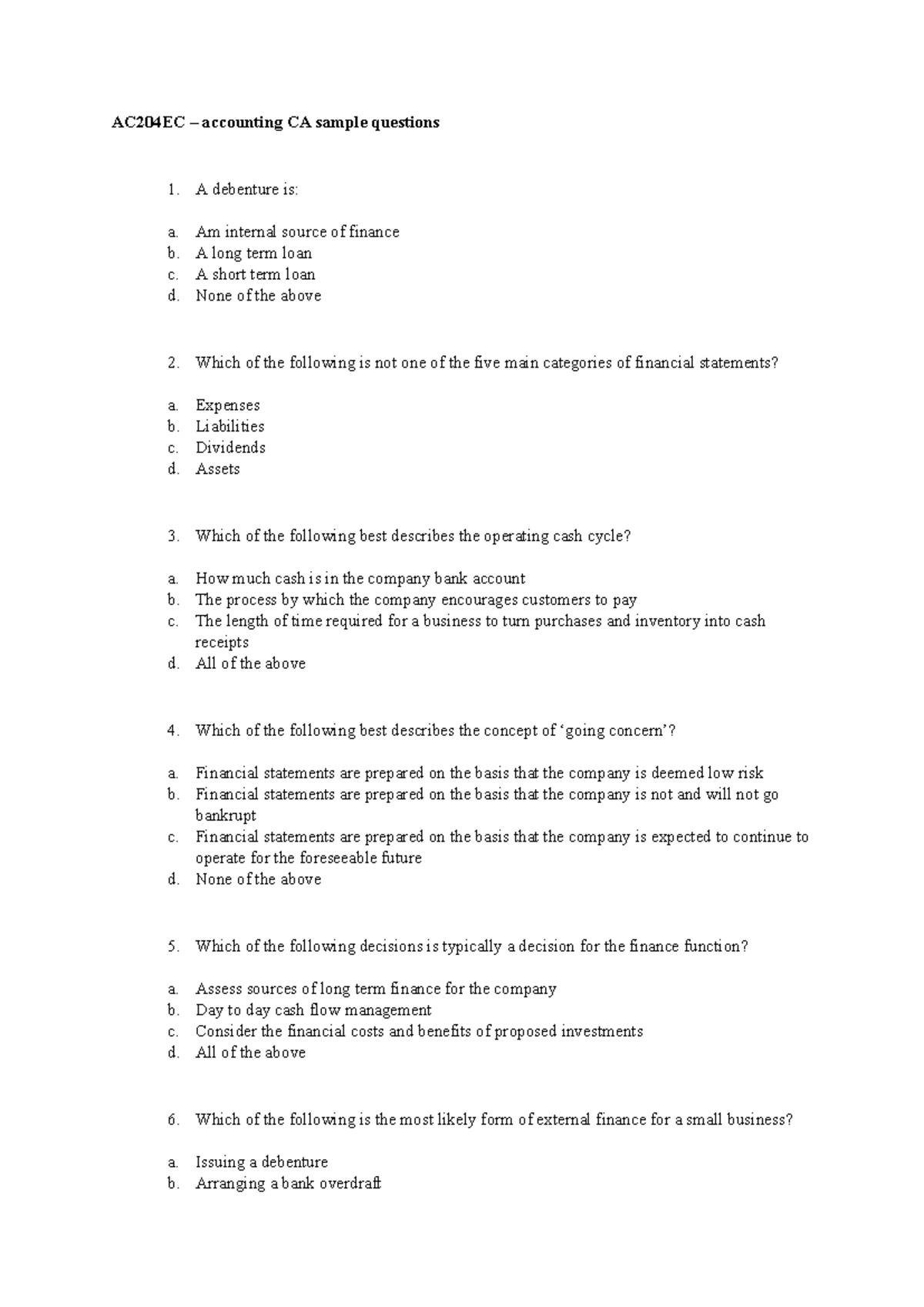 AC204EC - Accounting MCQ Questions for Practice and Revision - Studocu
