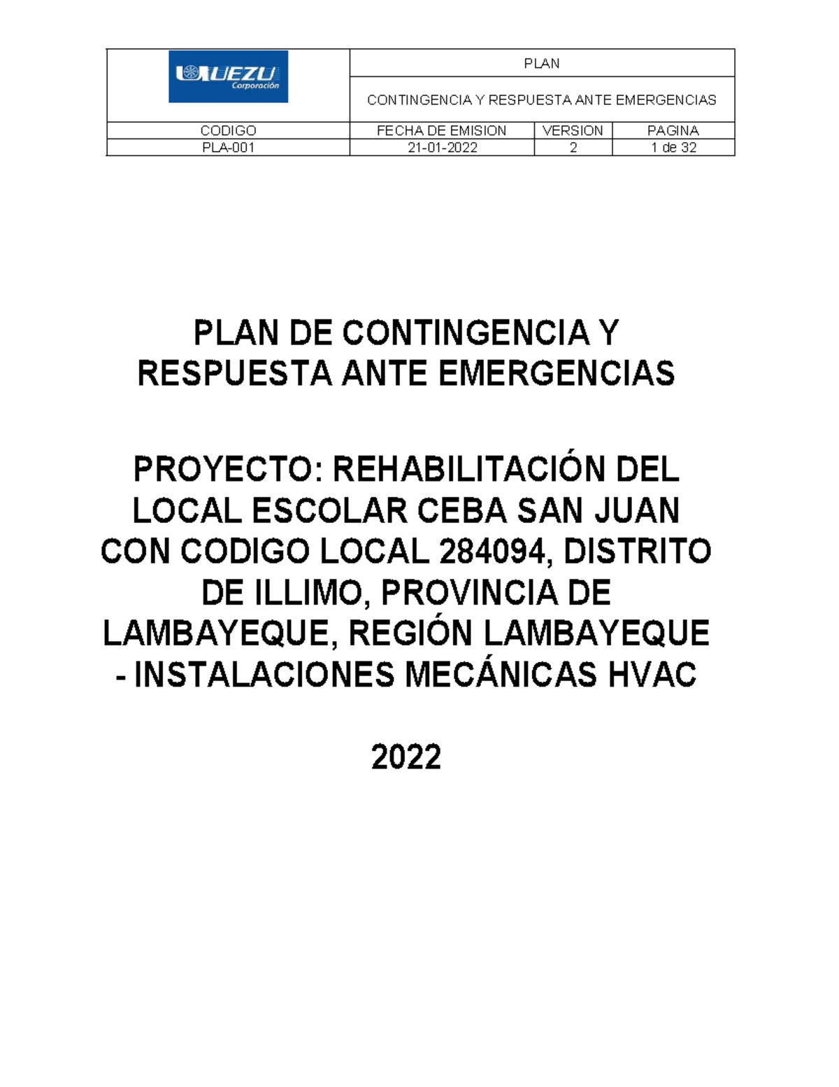 PLAN DE CONTINGENCIA Y RESPUESTA ANTE EMERGENCIAS - CEBA SAN JUAN 2022 ...