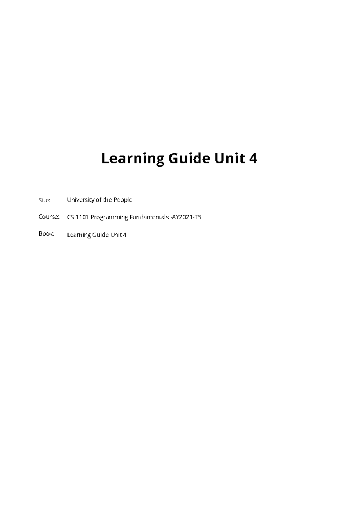 CS 1101 - Learning Guide Unit 4 - Learning Guide Unit 4 Site: Course ...