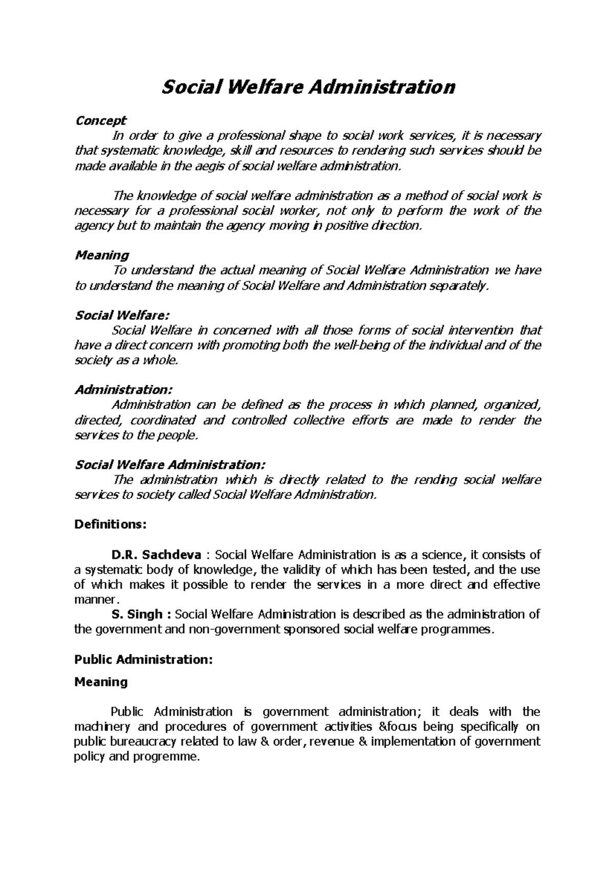 Social Welfare Administration Concepts and Principles - Studocu