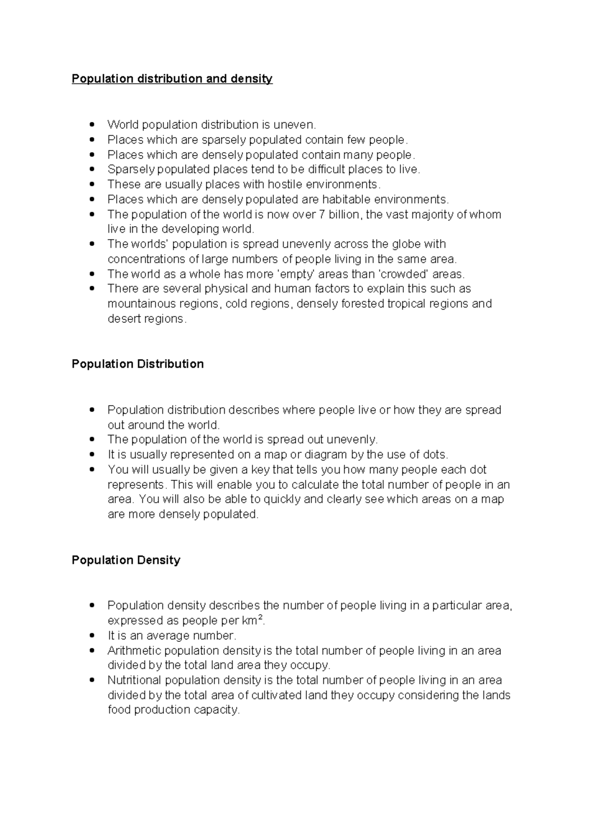 Term 3 Notes: Population Distribution and Density Analysis - Studocu