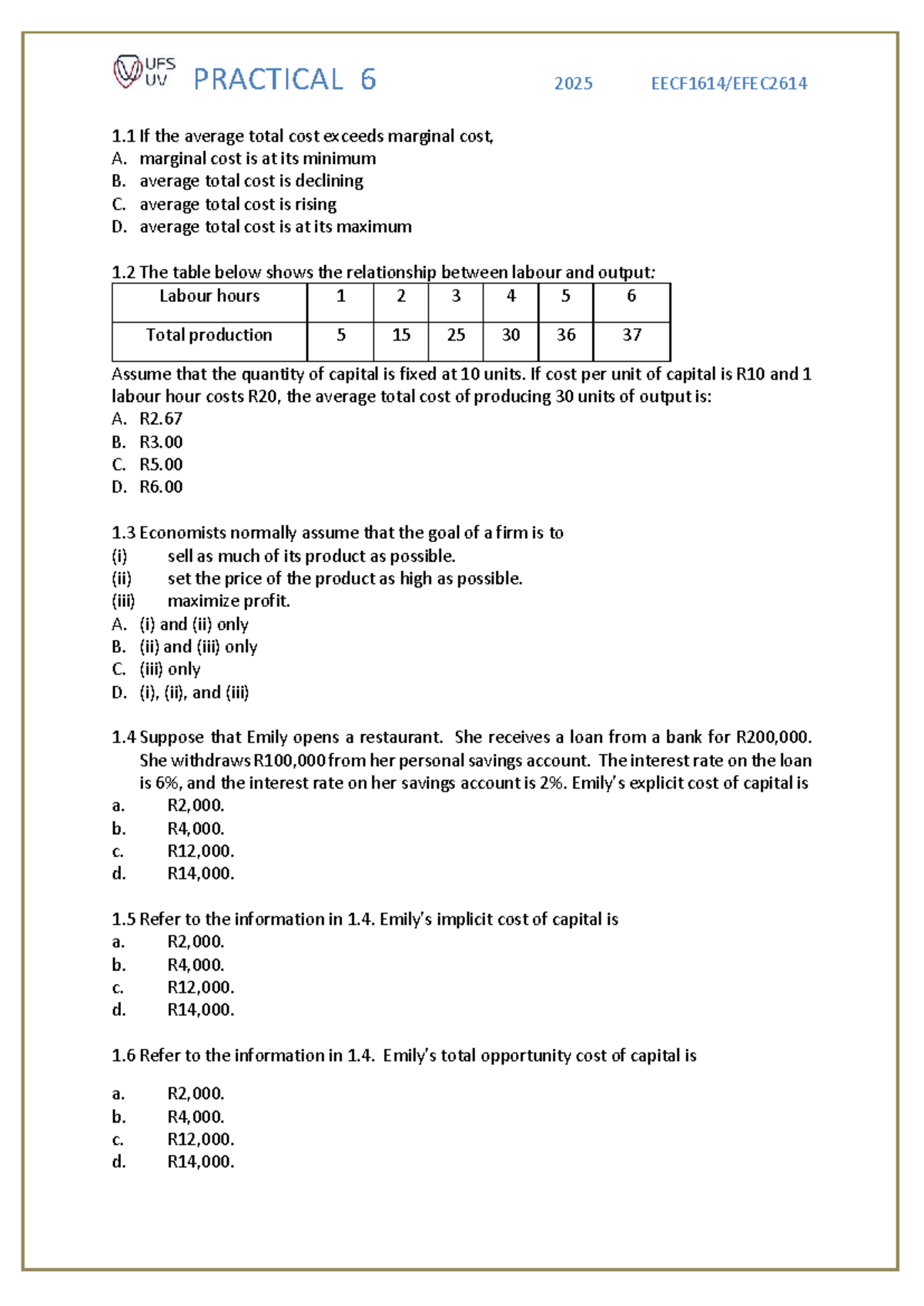 Practical 6 and tutorial 6: Understanding average total cost and ...