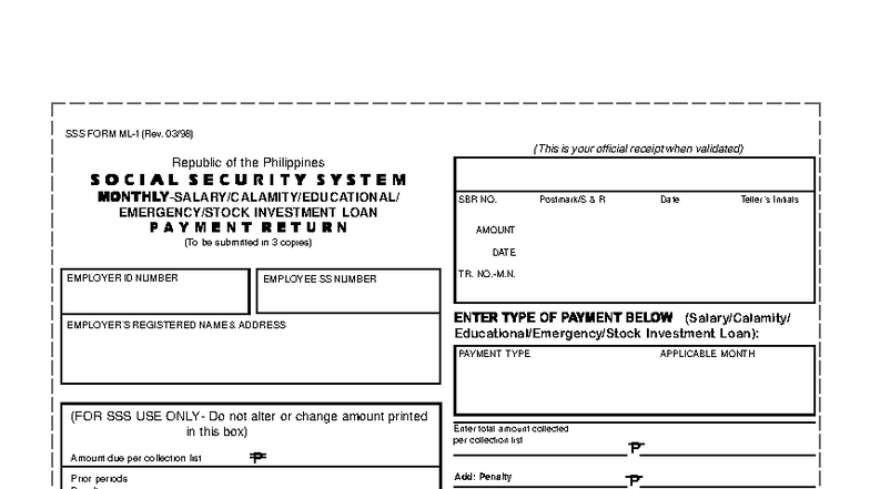 SSSForm Member Loan Payment Return - SSS FORM ML-1(Rev. 03/98) Republic ...