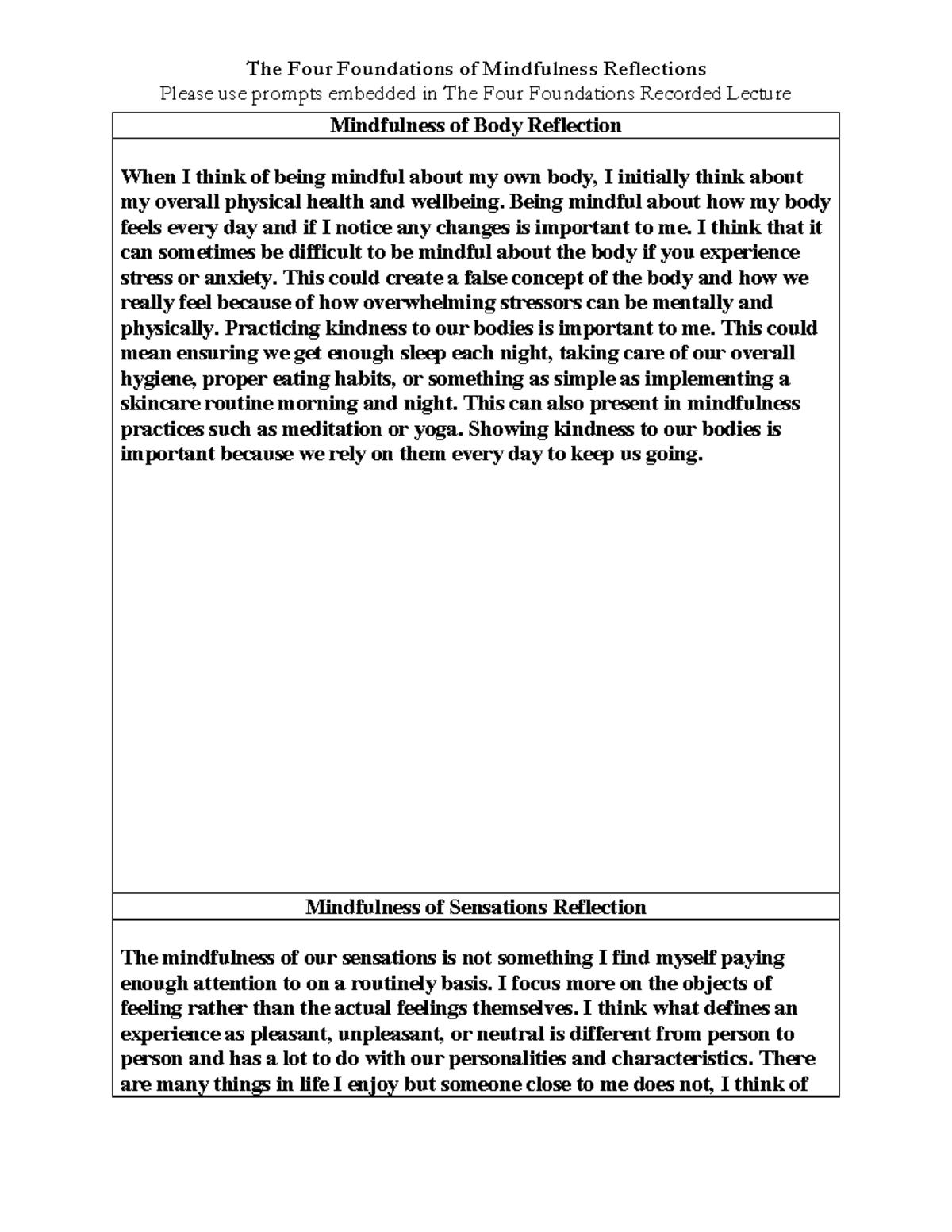Four Foundations Reflections - Please use prompts embedded in The Four ...