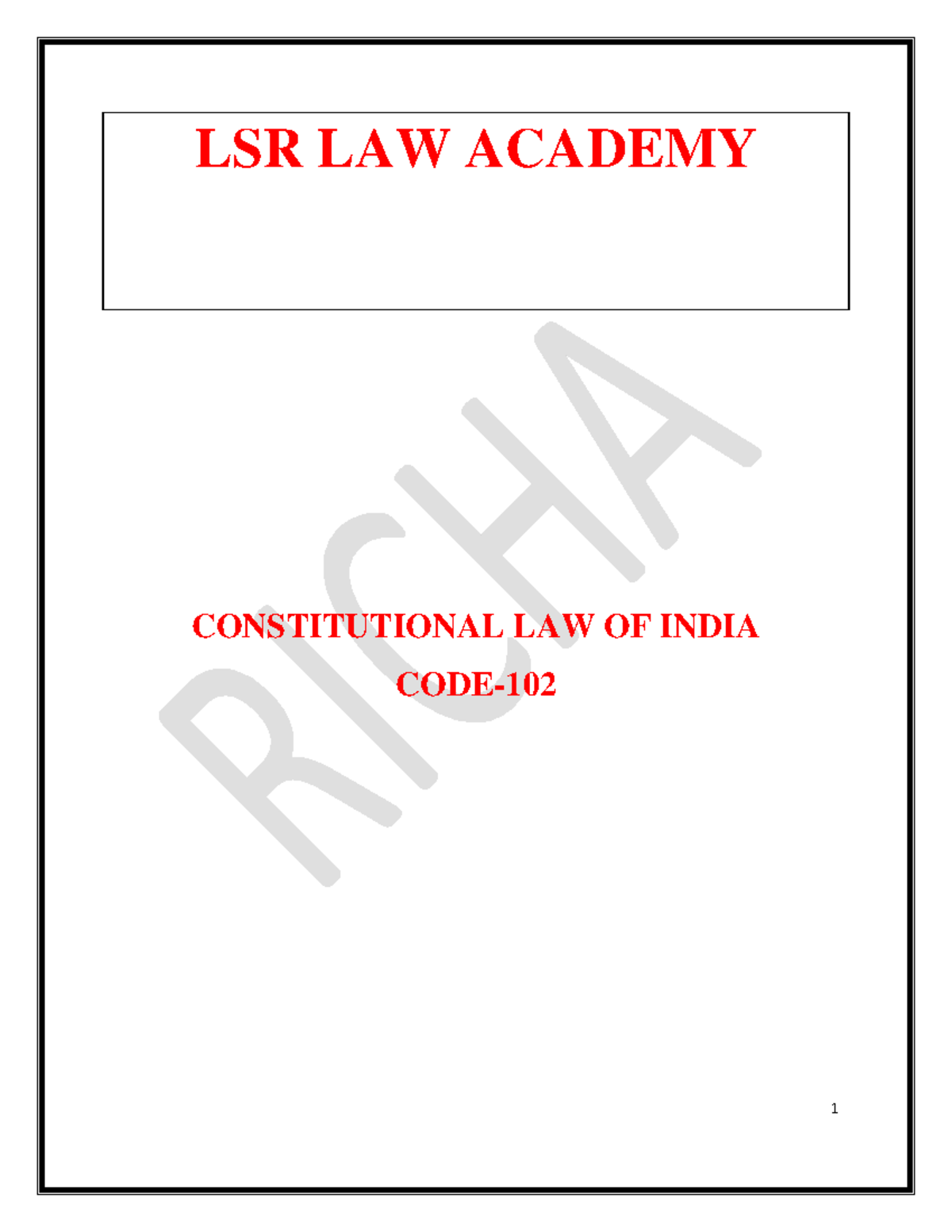 LSR Constitutional Law of India: Key Features and Government Systems ...