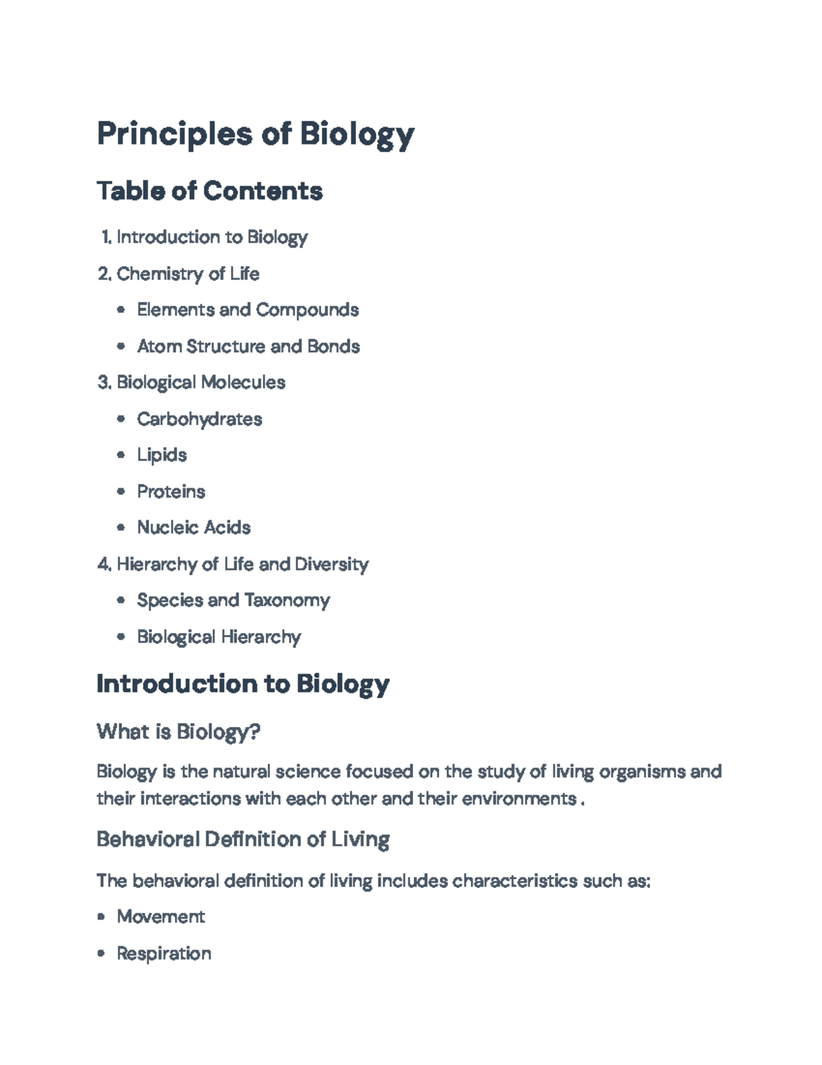 Principles of Biology: Overview of Key Concepts and Biological ...