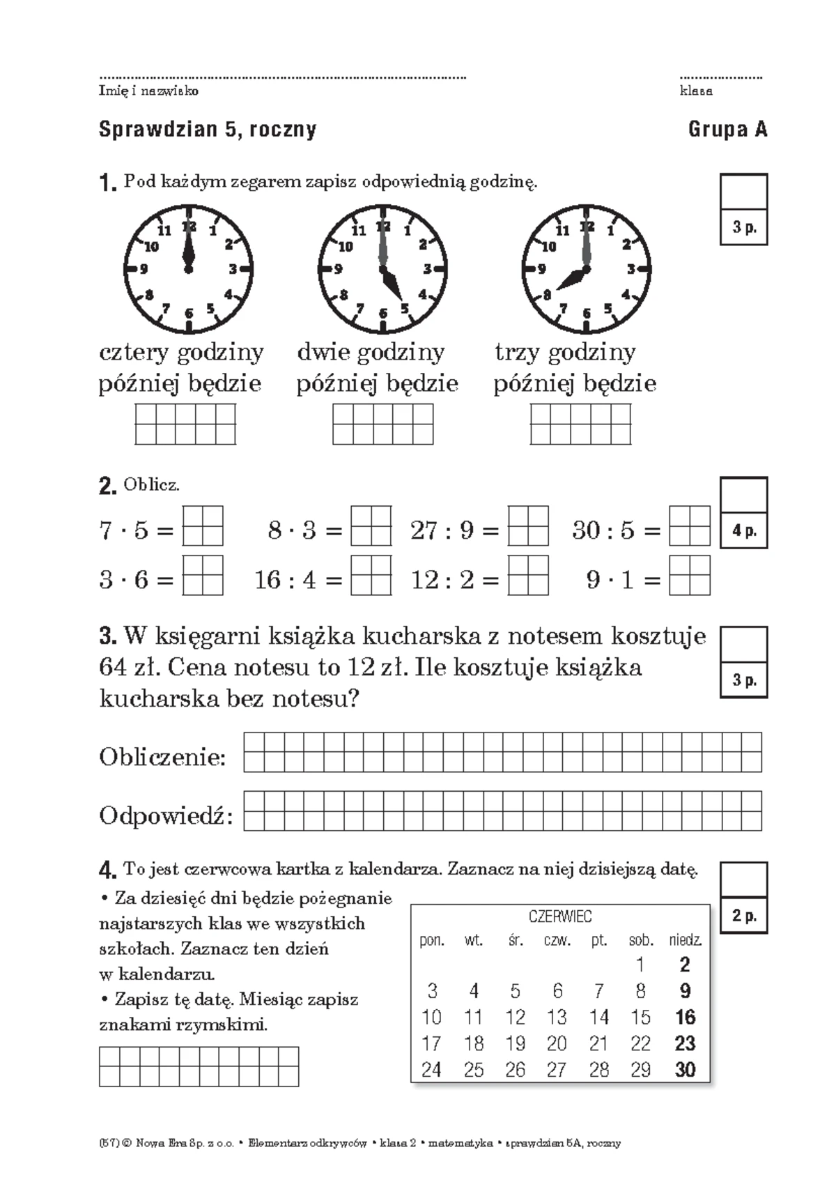 Sprawdzian roczny z matematyki, klasa 2 - Grupa A (Sprawdzian 5) - Studocu