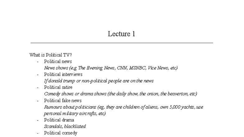 Poli Sci 2144 Lecture 1: The Impact of Political TV on Society - Studocu