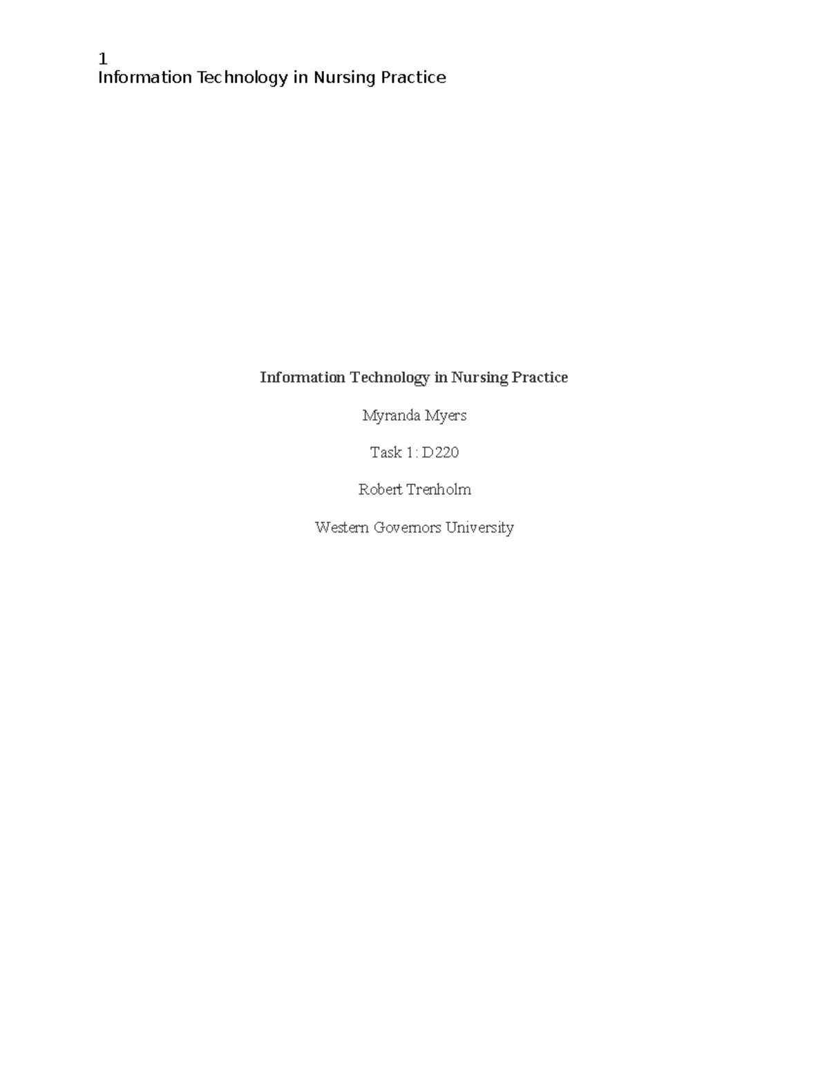 D220 Information Technology in Nursing Practice: EHR Systems and ...