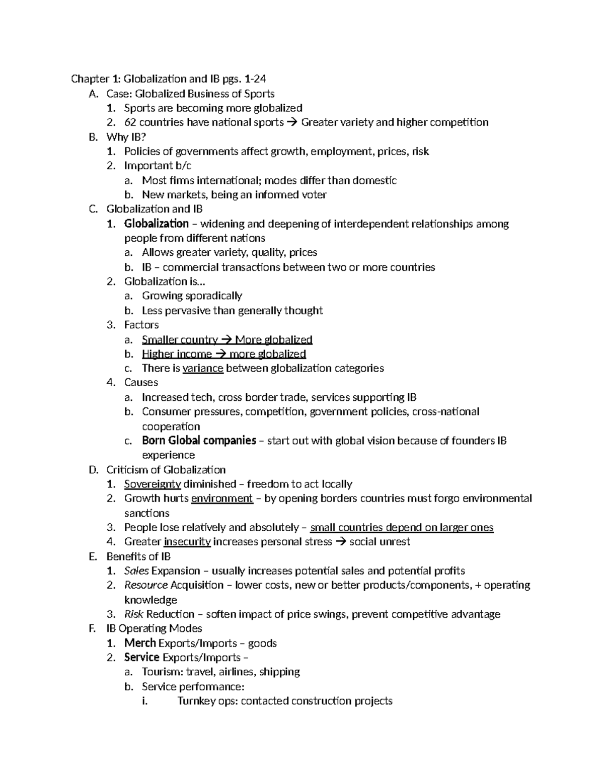 D270 Ch 1 pgs 1-24 - Chapter 1: Globalization and IB pgs. 1- A. Case ...