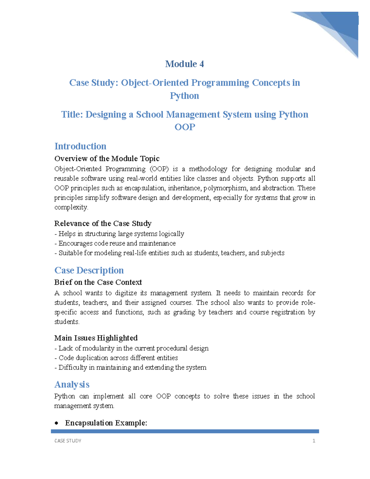 Module 4 Case Study: School Management System in Python OOP - Studocu