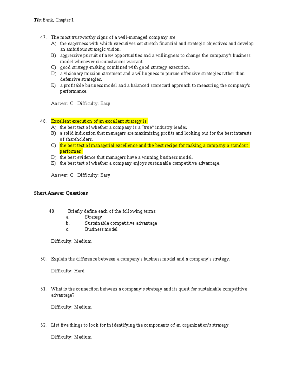 Test Bank (TB) Chapter 1 Answers - MCQ & Short Answer Questions - Studocu