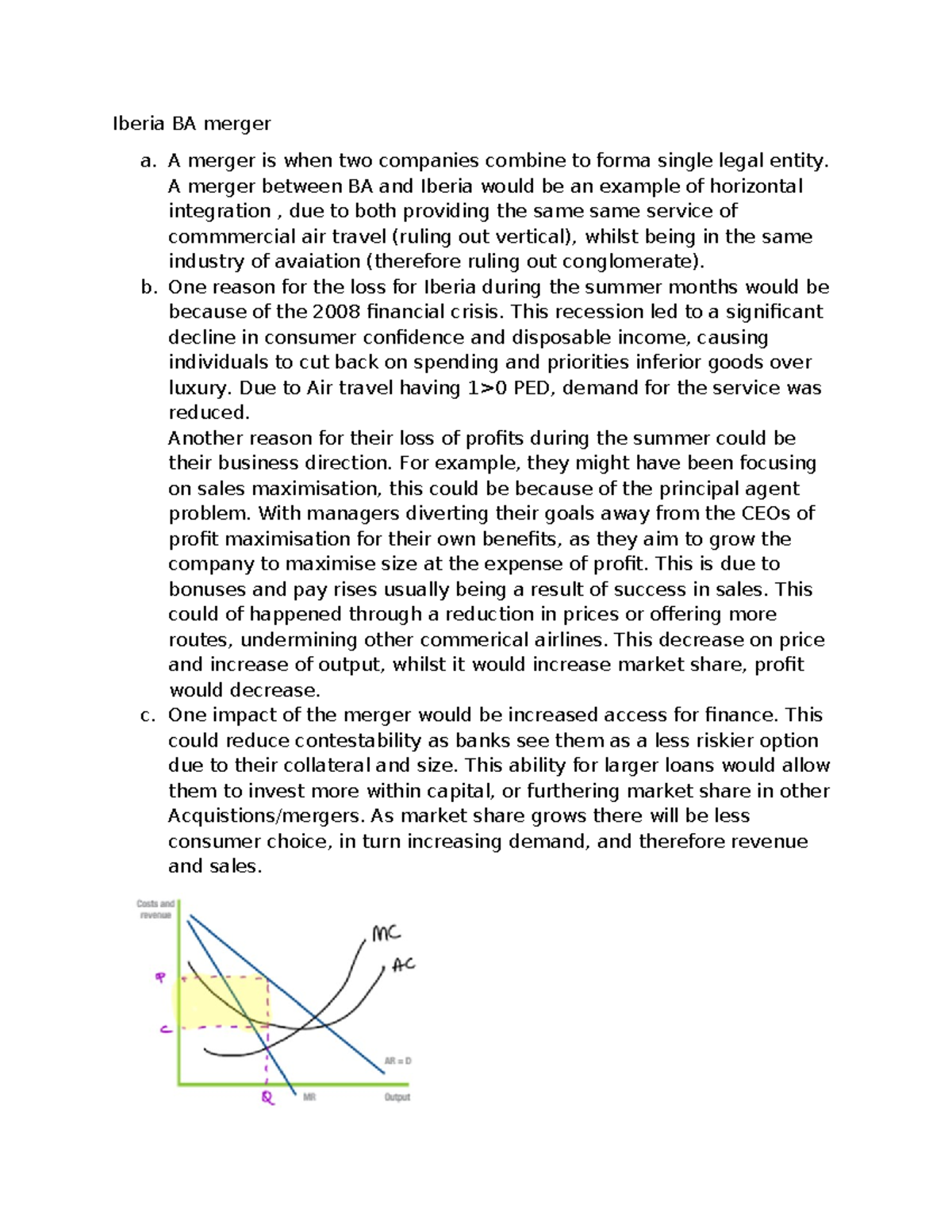Iberia BA merger section B qustions - Iberia BA merger a. A merger is ...