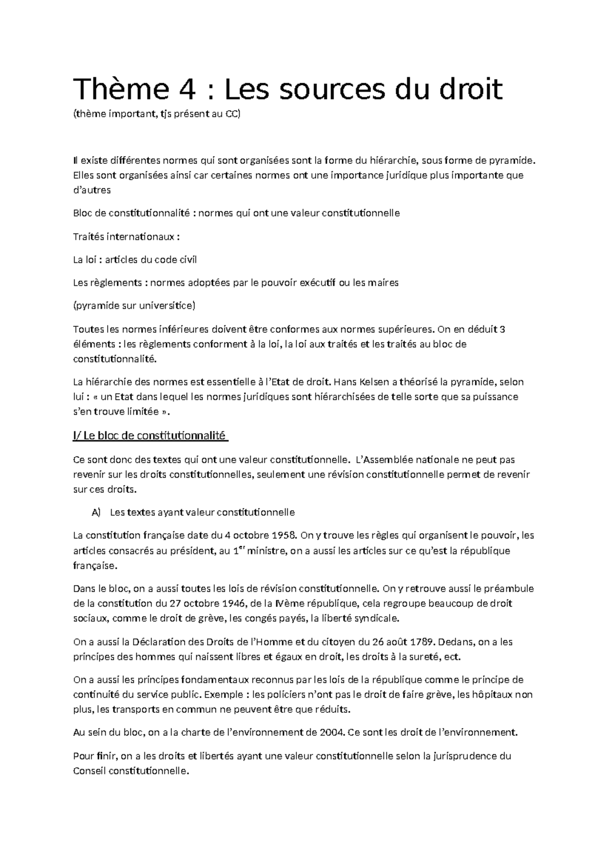 Thème 4 : Les Sources du Droit - Cours Complet et Hiérarchie des Normes ...