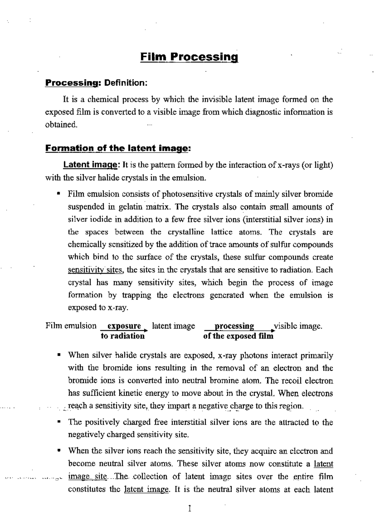 Film processing course code film 13 study notes on techniques and