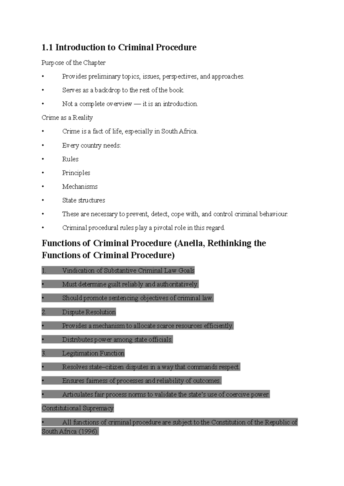 Chapter 1 Study Notes: Introduction to Criminal Procedure (CRIM101 ...