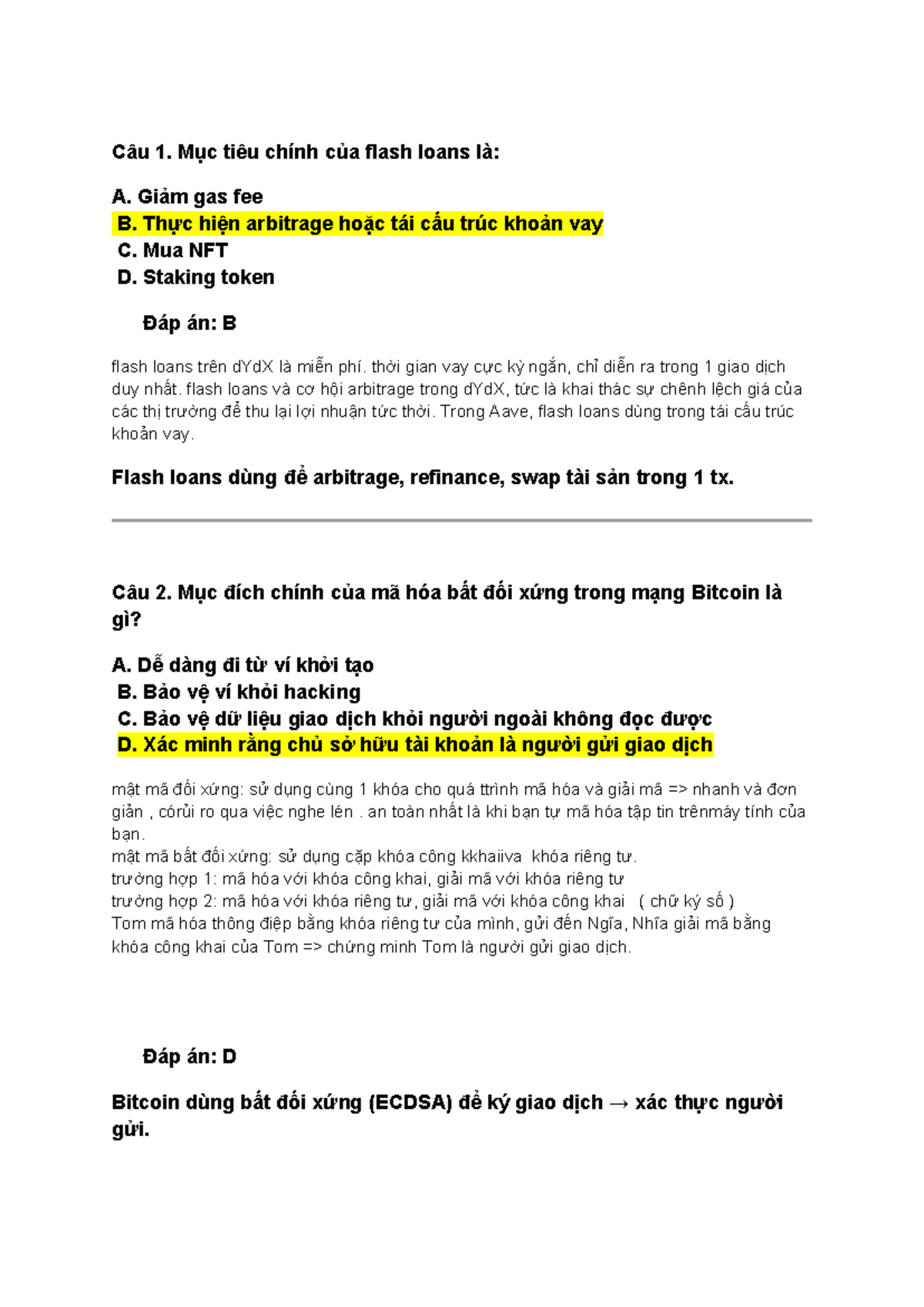 Trắc Nghiệm Fintech - MNB: Flash Loans, Bitcoin và Yield Protocol - Studocu