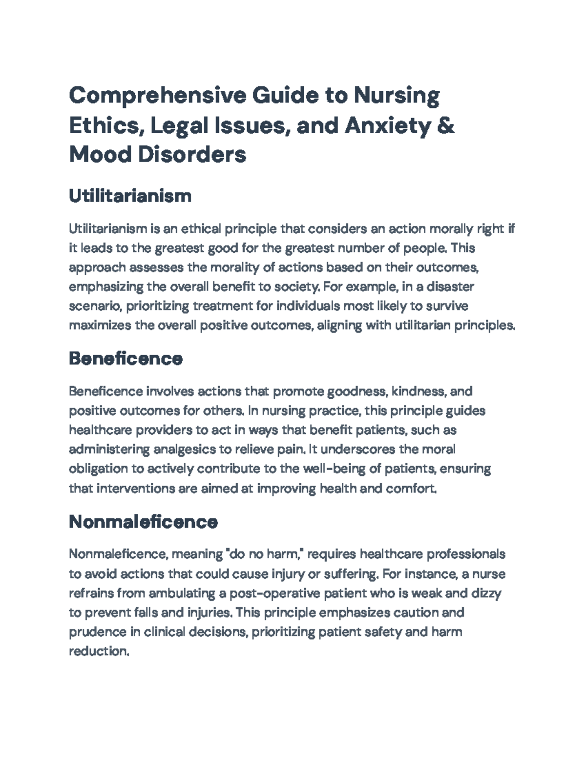 NUR 301: Nursing Ethics and Patient Care on Anxiety & Mood Disorders ...