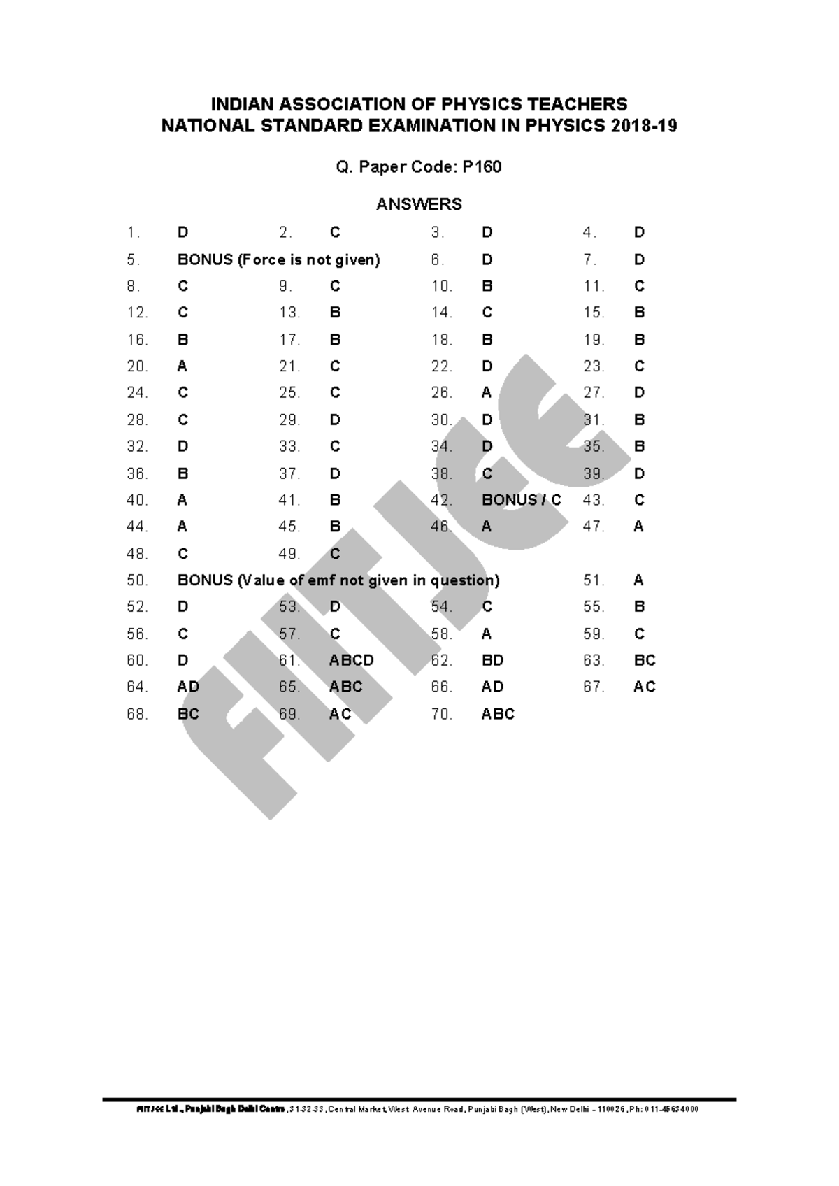 NSEP Answer key 2018 19 - lECTURE NOTES - INDIAN ASSOCIATION OF PHYSICS ...