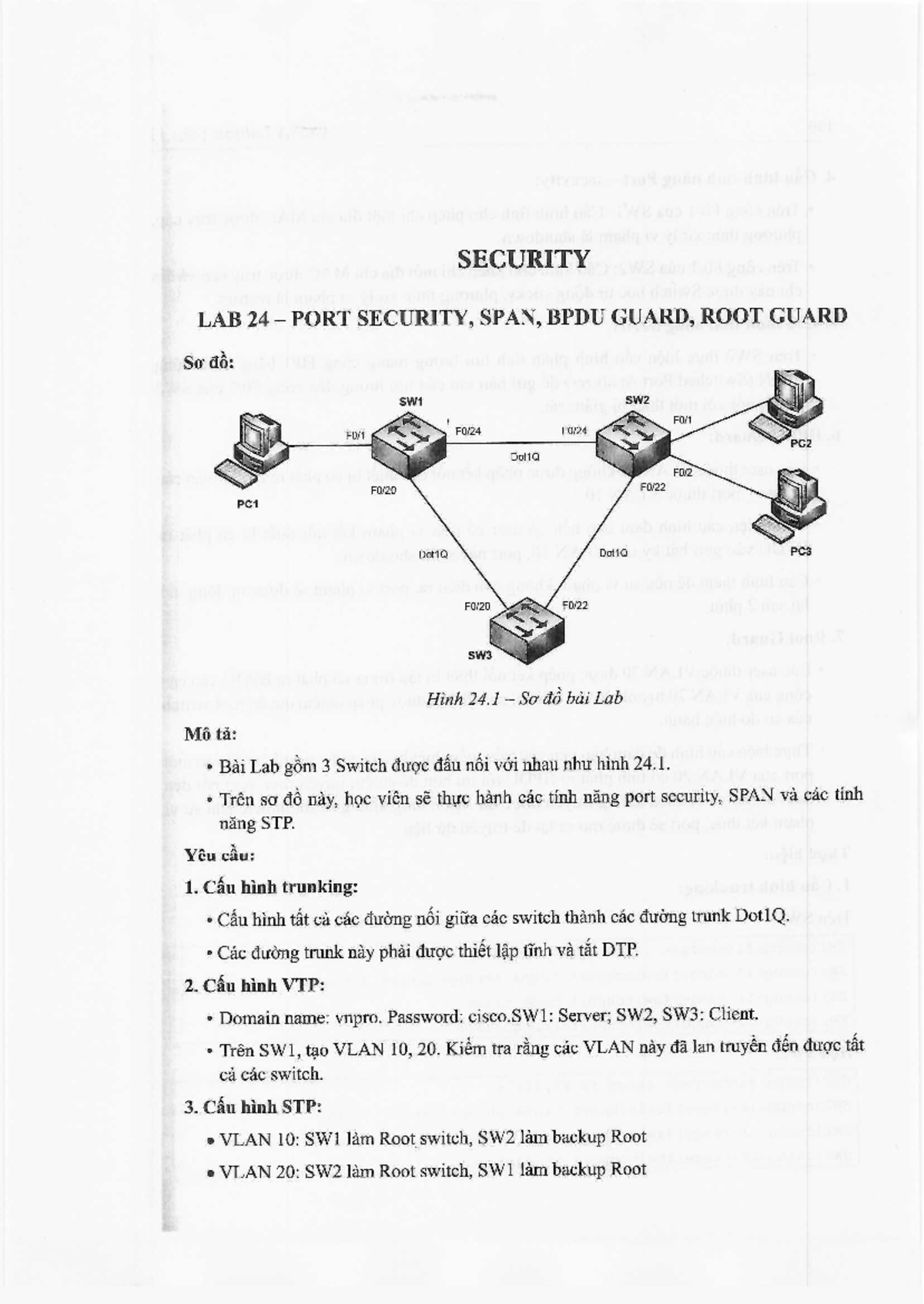 LAB 24 - Port Security, SPAN, BPDU Guard, and Root Guard - Studocu