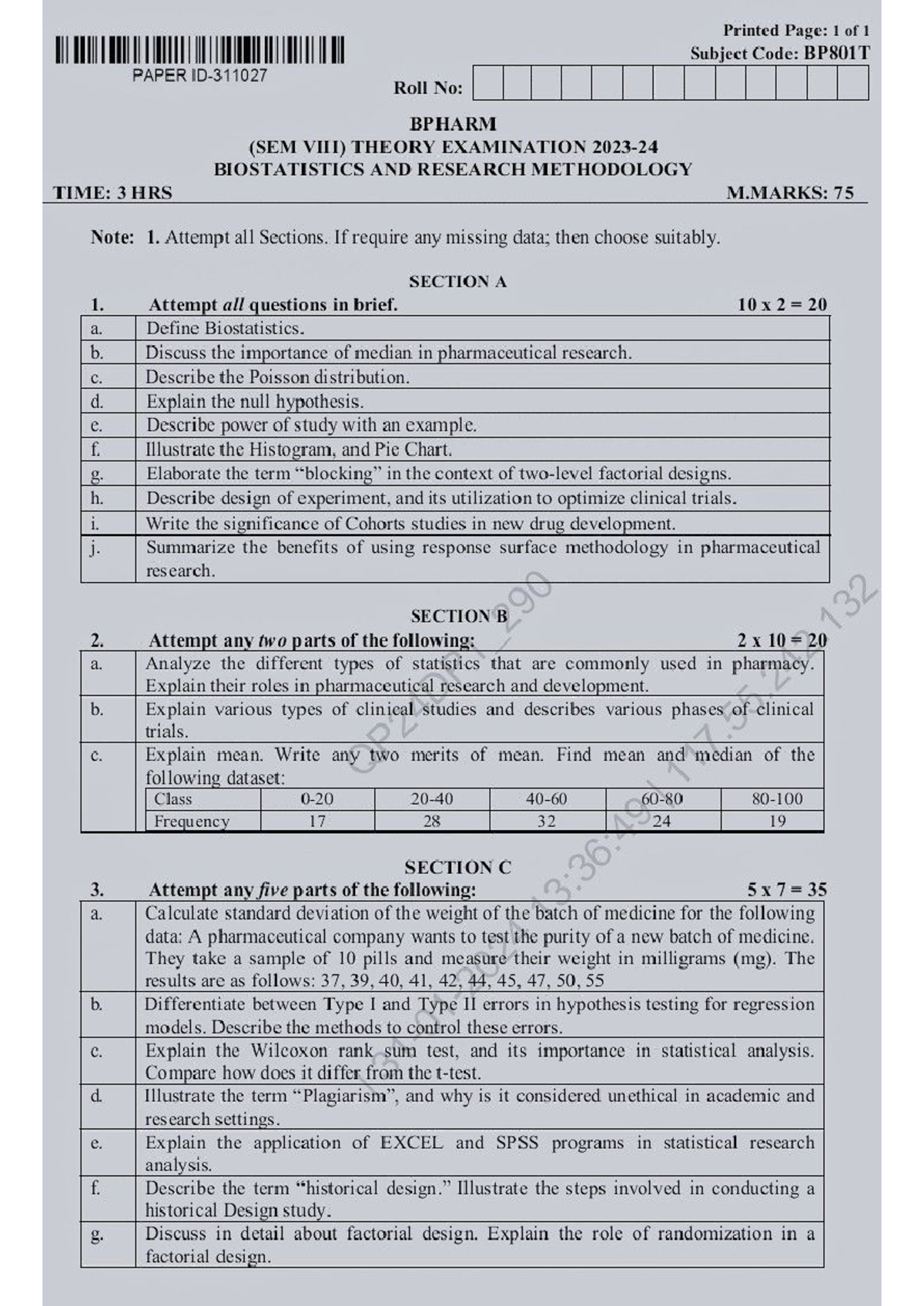 8th Semester Project Work: Biostatistics & Research Methodology (BP801T ...