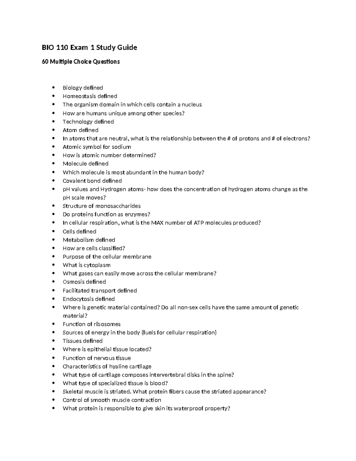 BIO 110 Exam 1 Study Guide 2025 - BIO 110 Exam 1 Study Guide 60 ...