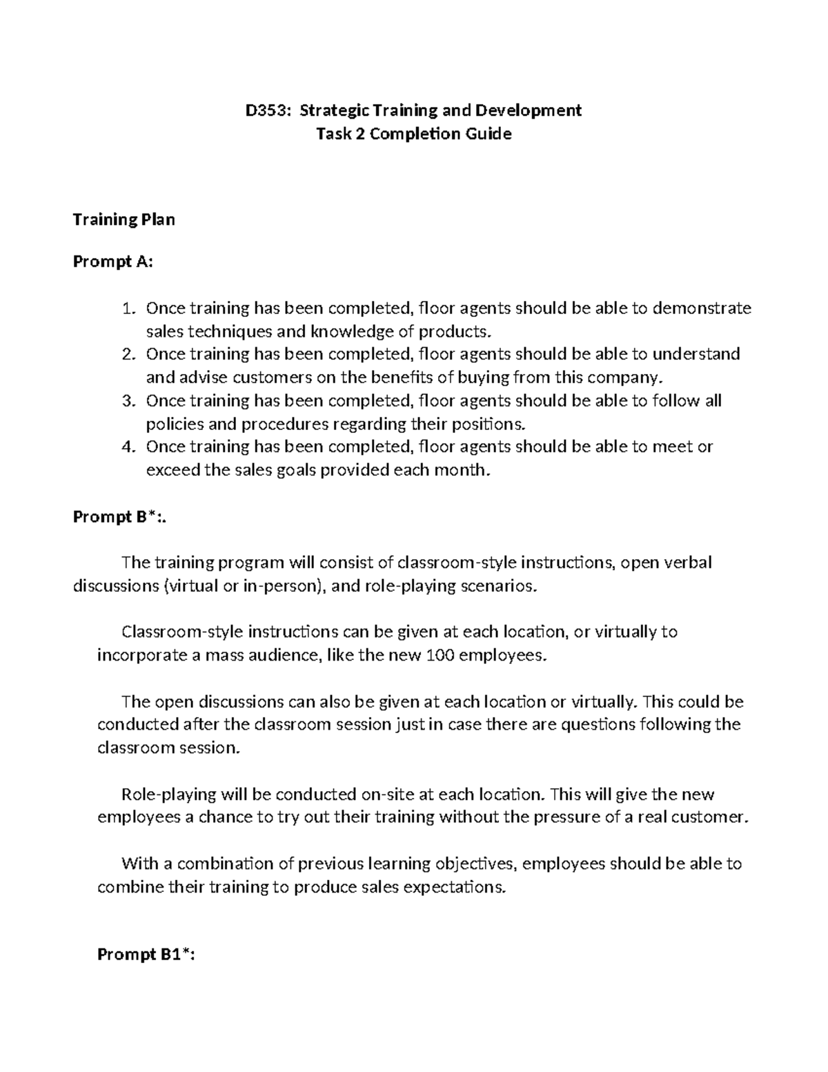 D353 Task 2 - Strategic Training Plan & Guidelines for Agents - Studocu