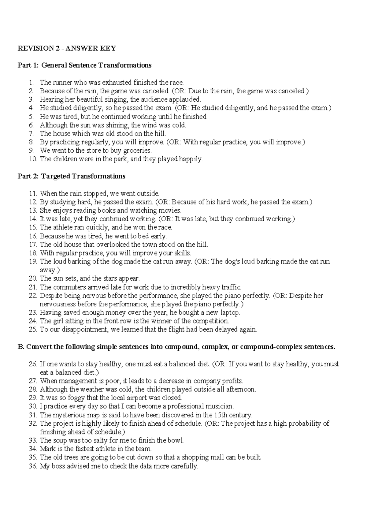 Revision 2 - Answer Key: General & Targeted Sentence Transformations ...
