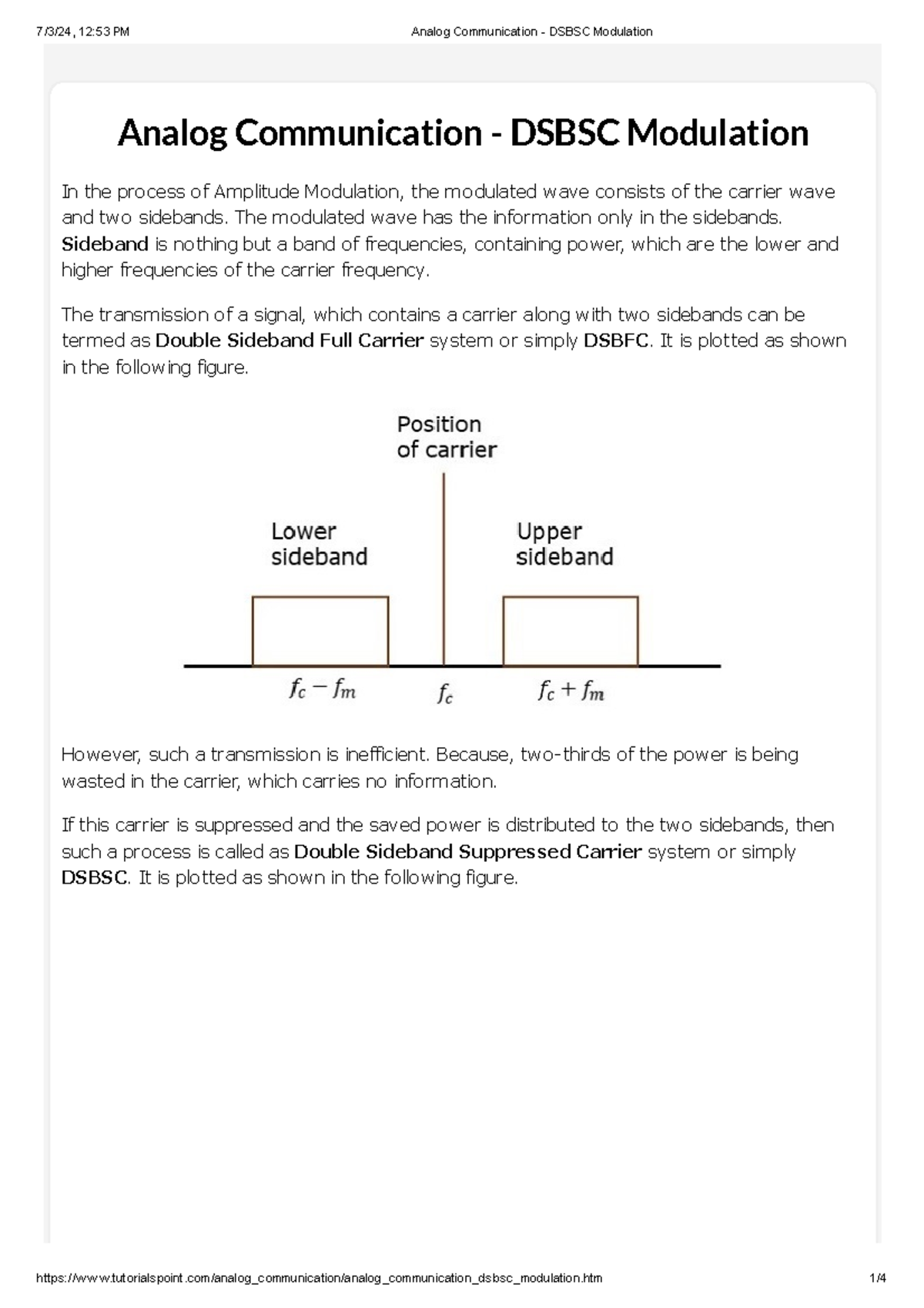 Analog Communication - DSBSC Modulation Overview and Analysis - Studocu