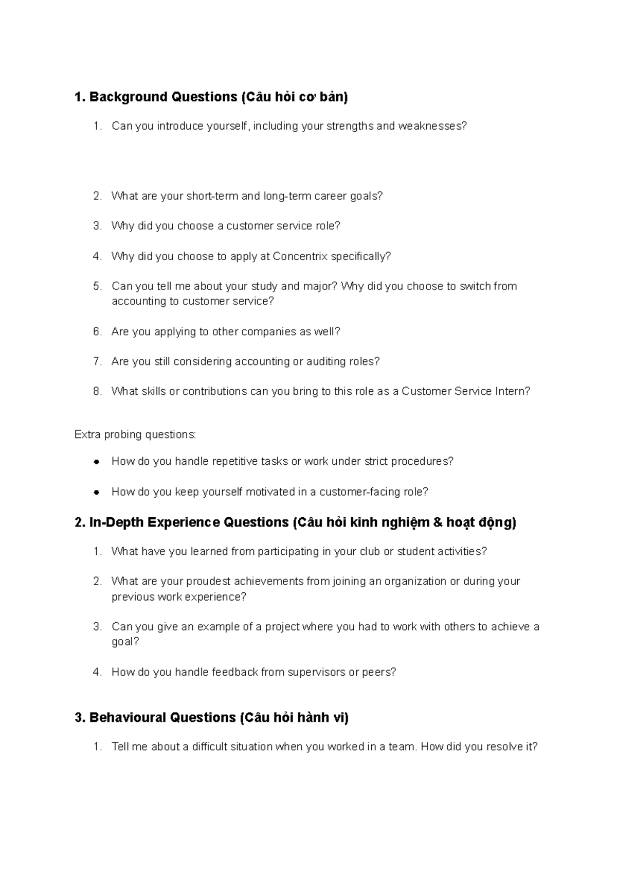 Interview Preparation Guide: Background, Experience & Behavioral ...