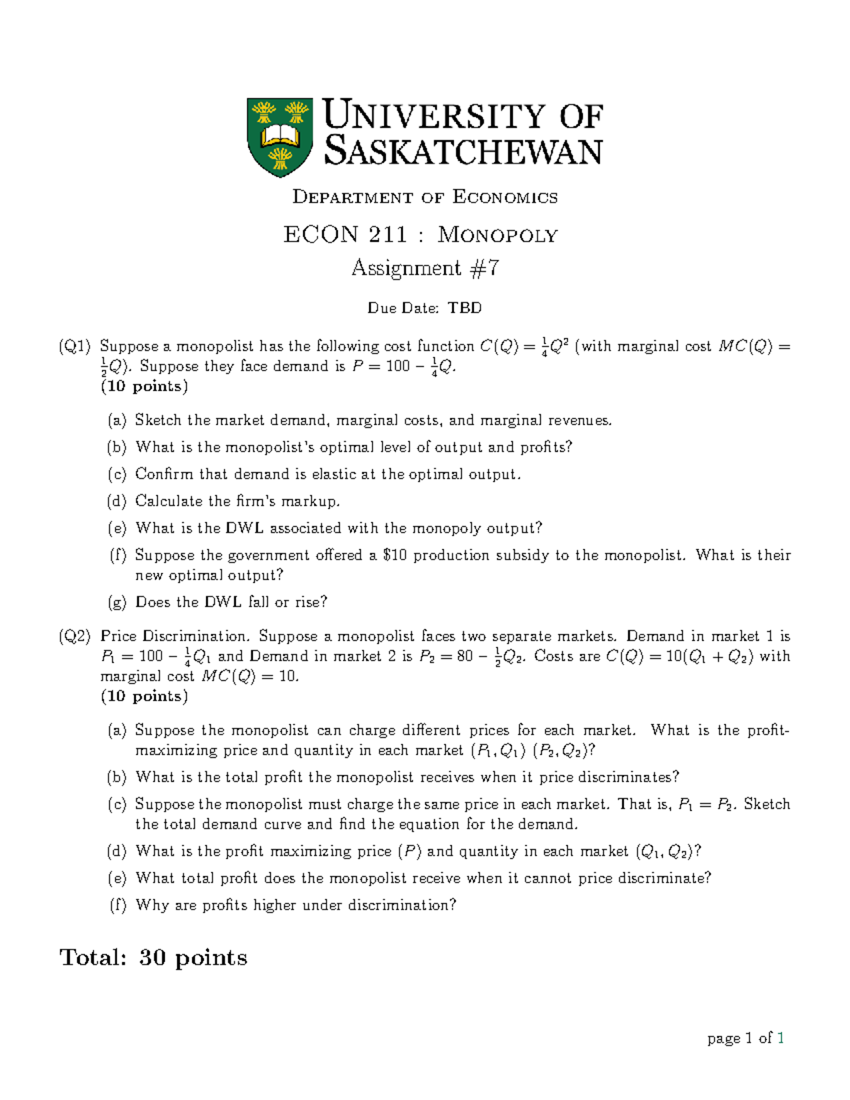 ECON 211: Monopoly Assignment & Price Discrimination Analysis - Studocu