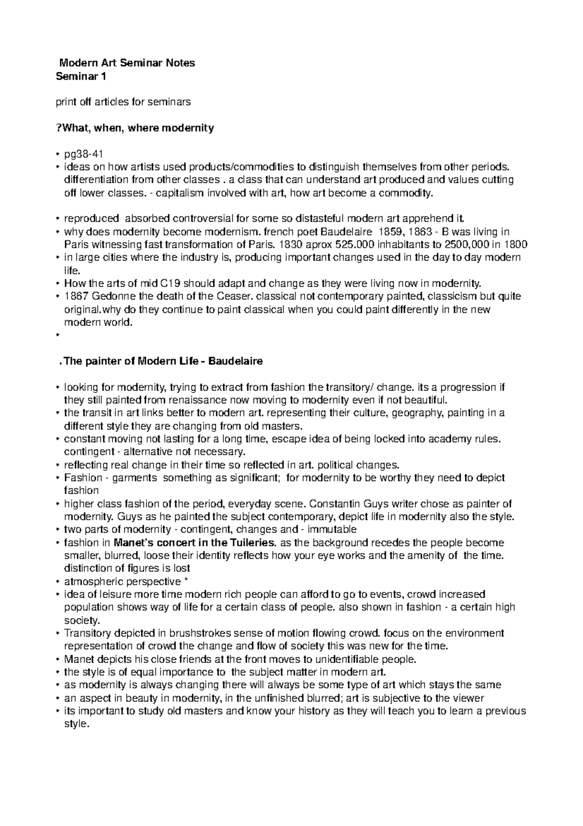 Mod Notes S1 - Modern Art Seminar Notes Seminar 1 print off articles ...