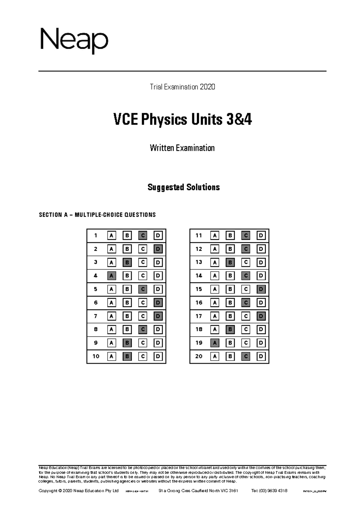 VCE Physics Units 3 & 4 Trial Exam Suggested Solutions 2020 - Studocu