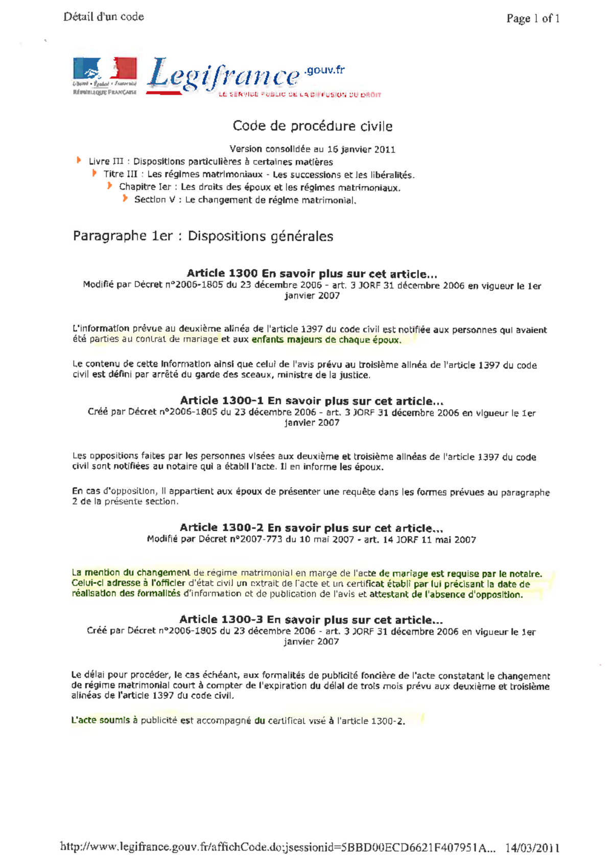 Dispositions sur le Changement de Régime Matrimonial (CHGT REG MAT 2011 ...