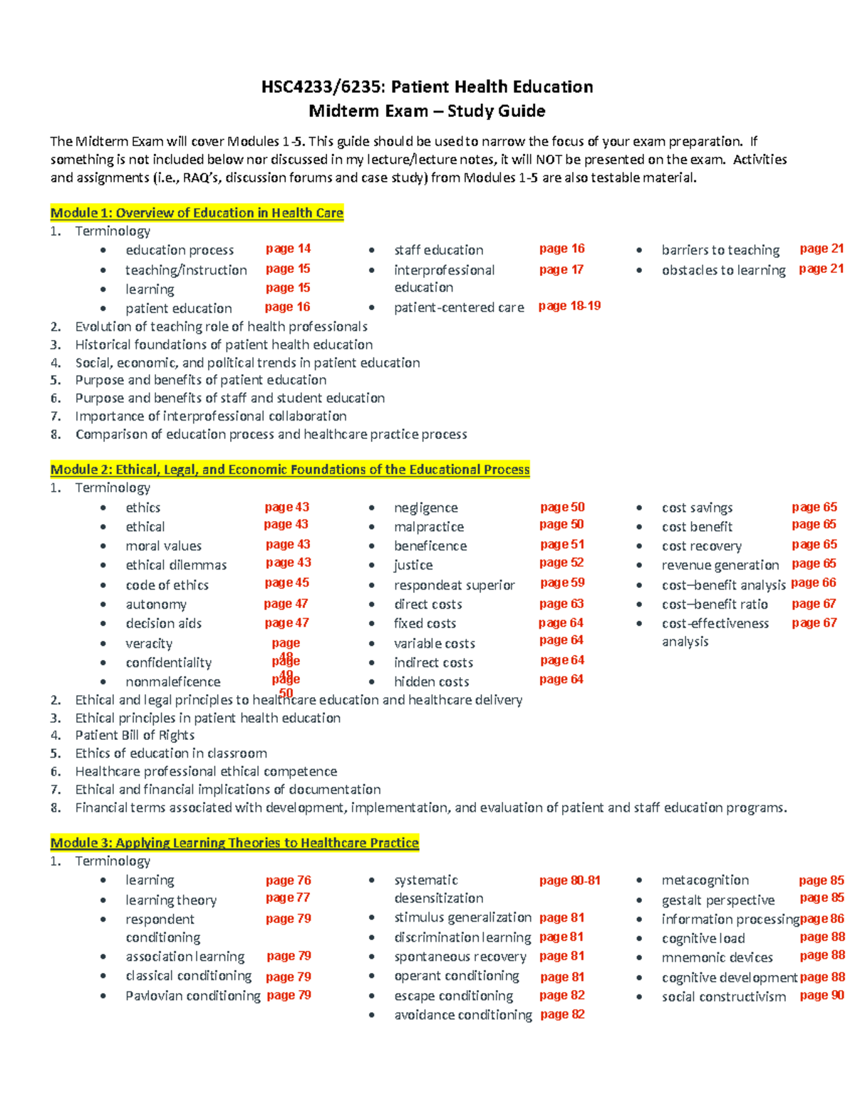 HSC4233 6235 Patient Health Education Midterm Exam Study Guide - Studocu