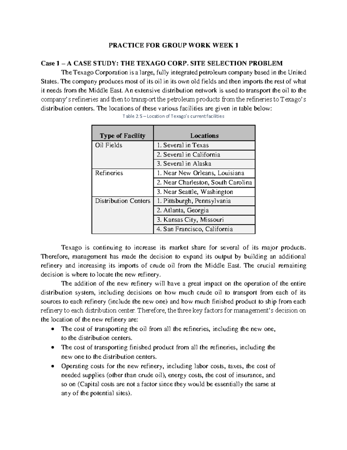 Đề practice week 1 - PRACTICE FOR GROUP WORK WEEK 1 Case 1 – A CASE ...