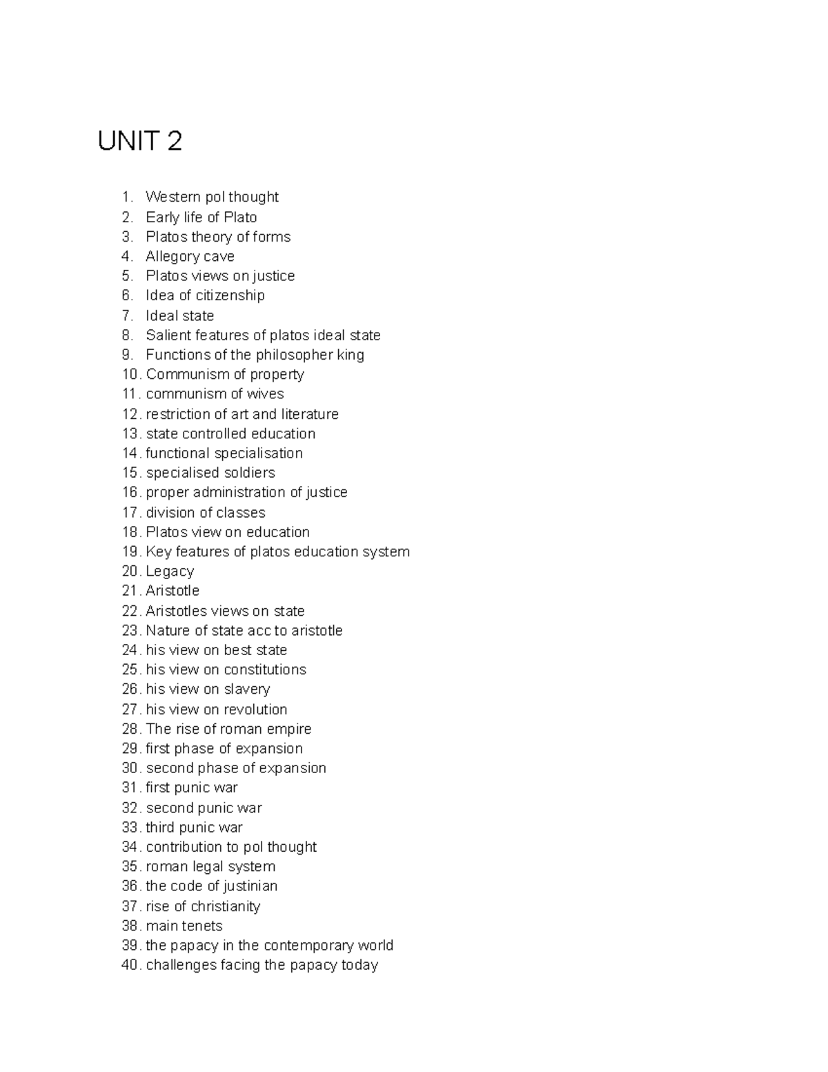 Pol sci unit 2 summary - eco - UNIT 2 Western pol thought Early life of ...