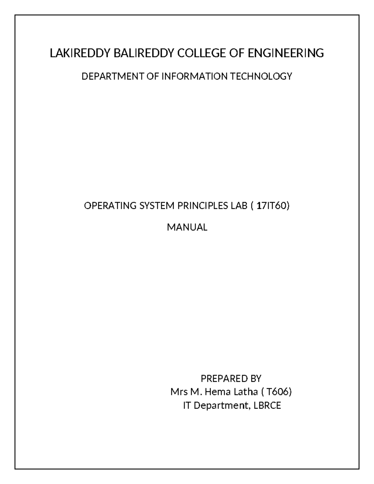 Operating System Principles Lab Manual (17IT60) - LBRCE - Studocu