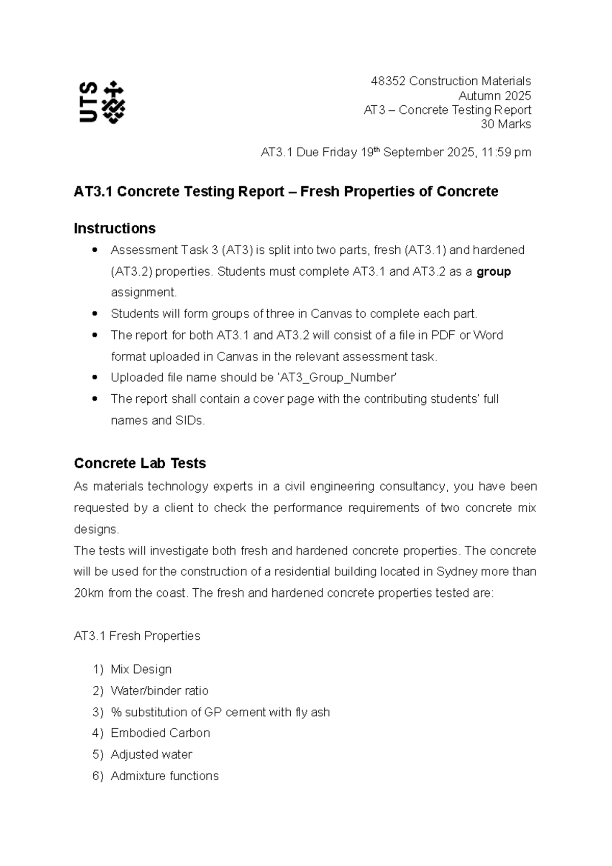 48352 AT3.1 Concrete Testing Report - Fresh Properties Analysis 2025 ...